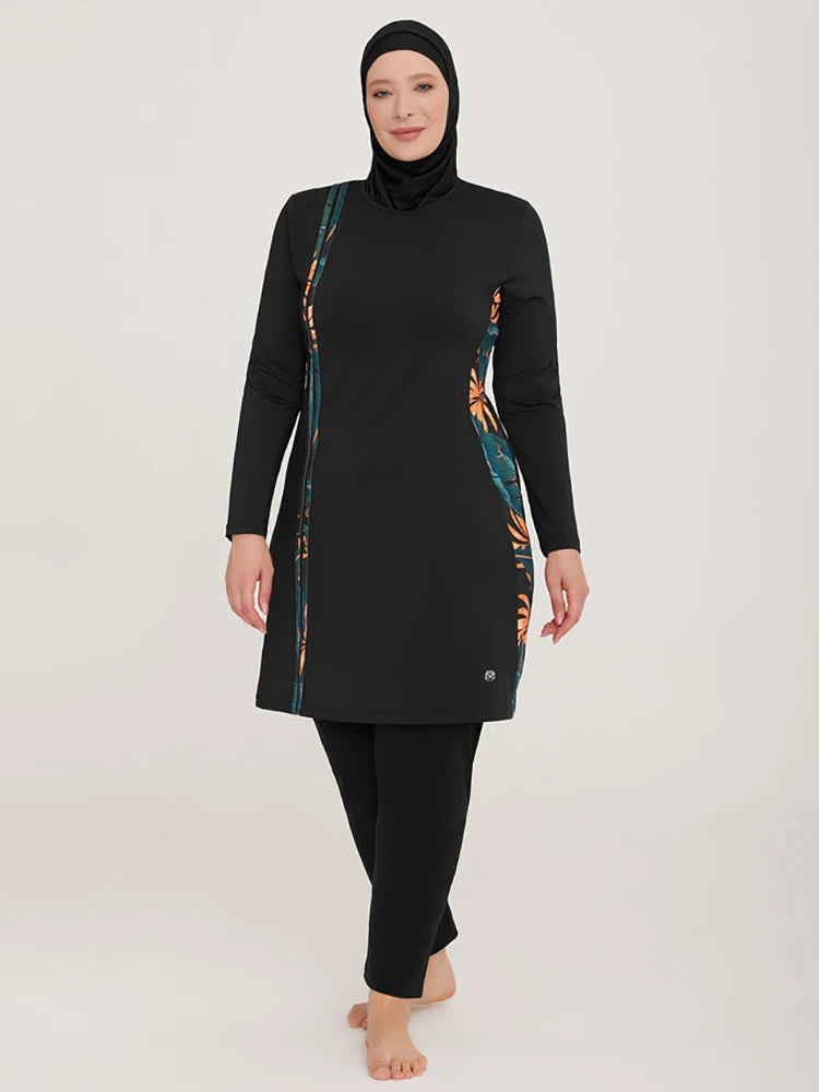3-teiliger, dünner, sportlicher muslimischer Badeanzug, Burkini für Damen, bescheidener Badeanzug, Hijab-Oberteil und Hose (kein integrierter BH)