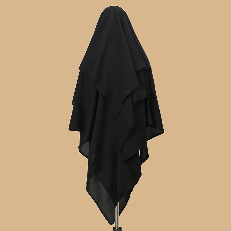 Khimar 3 Lagig, Gebetskhimar, einfarbig, Schal, Kopftuch, 136 x 120 cm