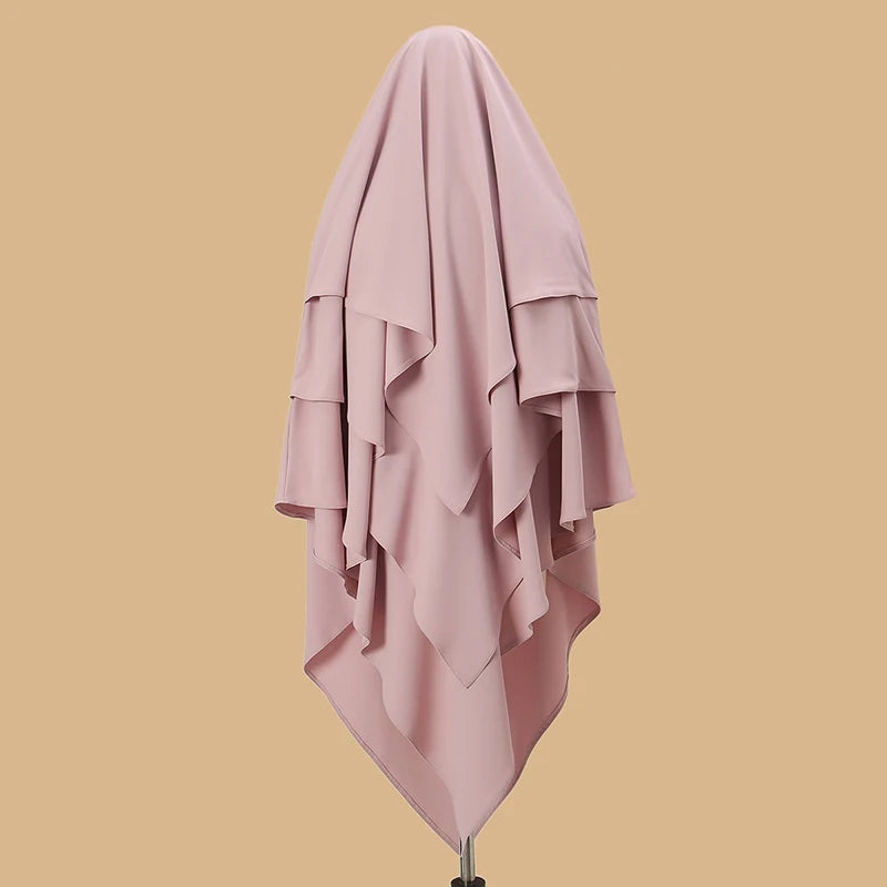 Khimar 3 Lagig, Gebetskhimar, einfarbig, Schal, Kopftuch, 136 x 120 cm