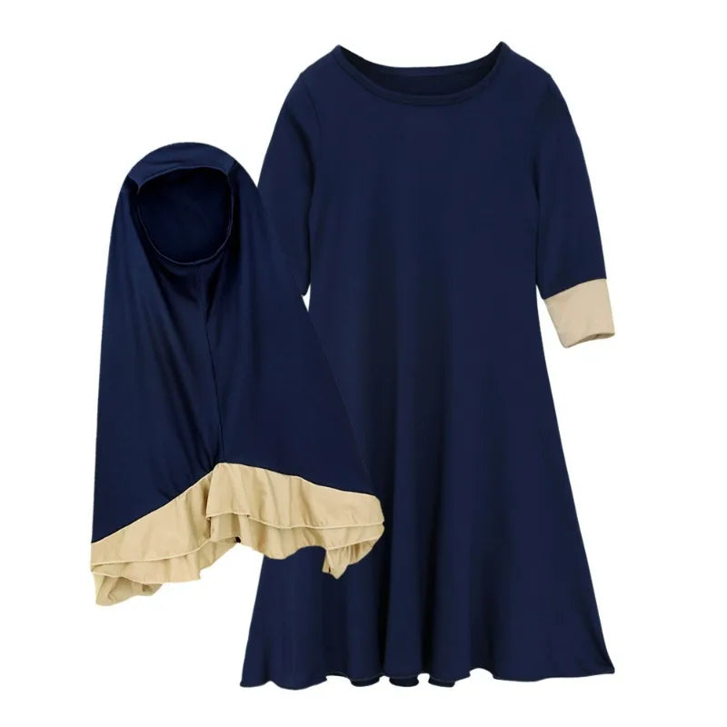 Abaya Kinder Hijab Kleid 2teilig Set Islamische Kinder Gebet Mädchen Khimar Kopftuch Niqab Robe Kleidung
