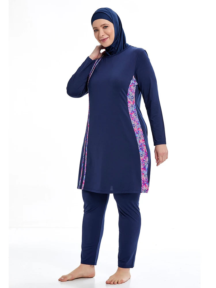 3-teiliger, dünner, sportlicher muslimischer Badeanzug, Burkini für Damen, bescheidener Badeanzug, Hijab-Oberteil und Hose (kein integrierter BH)