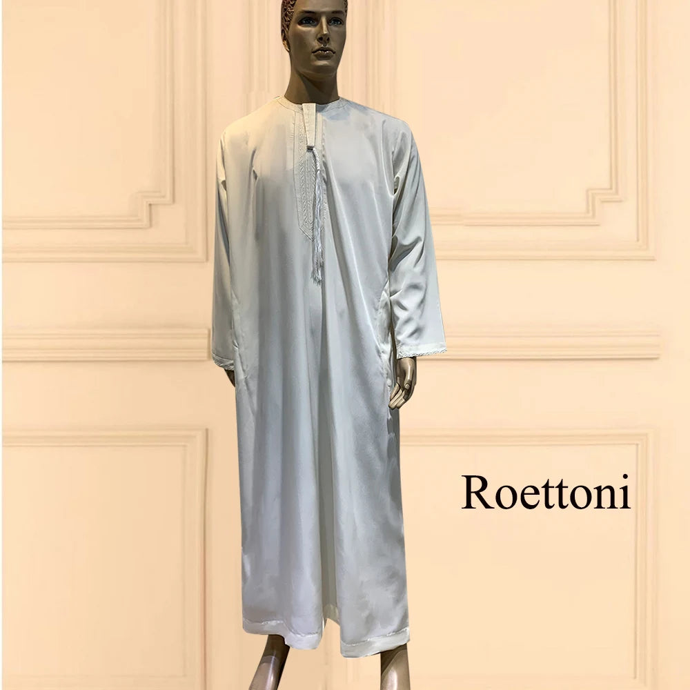Langarm Abaya für Männer Kaftan Muslim Djellaba Islam Kleidung Gebetsmantel