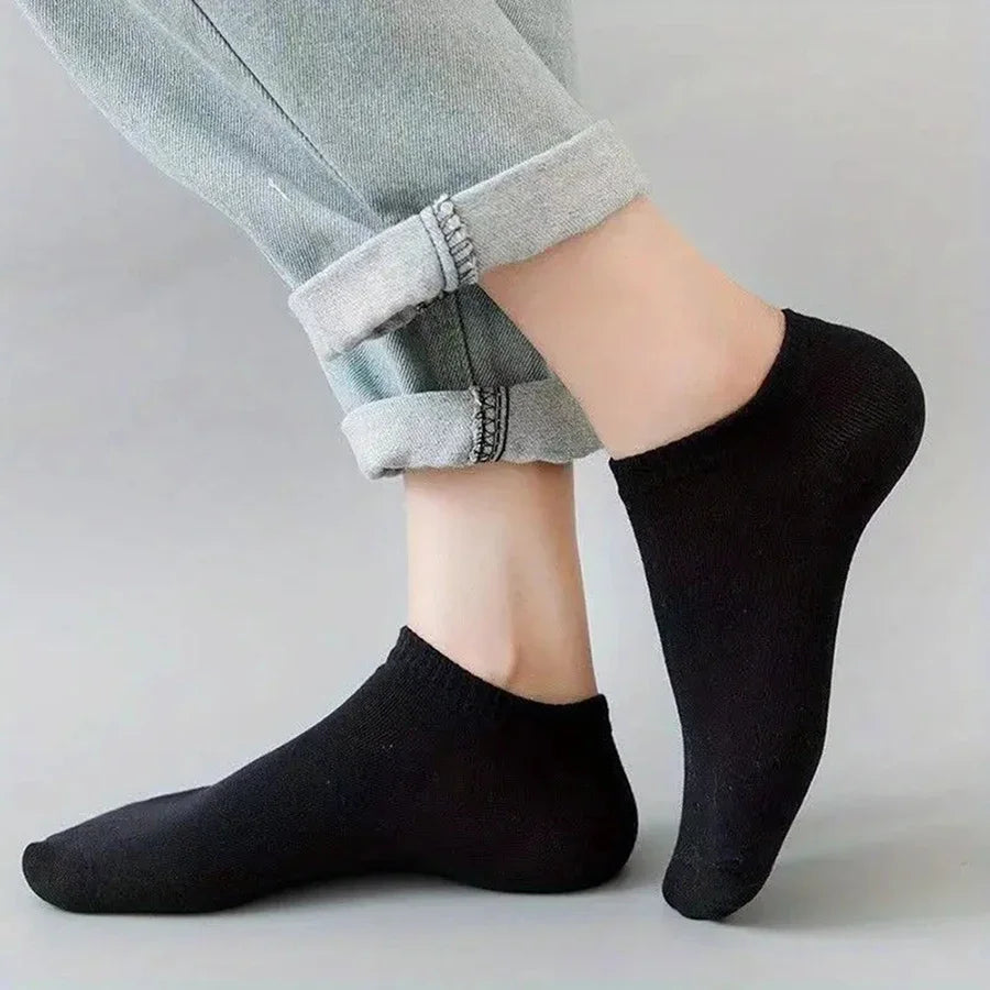 10 Paar/Herrensocken Frühling/Sommer Dünne, Atmungsaktive, Weiche Polyester-Baumwollsocken Schwarz Söckchen Bootssocken