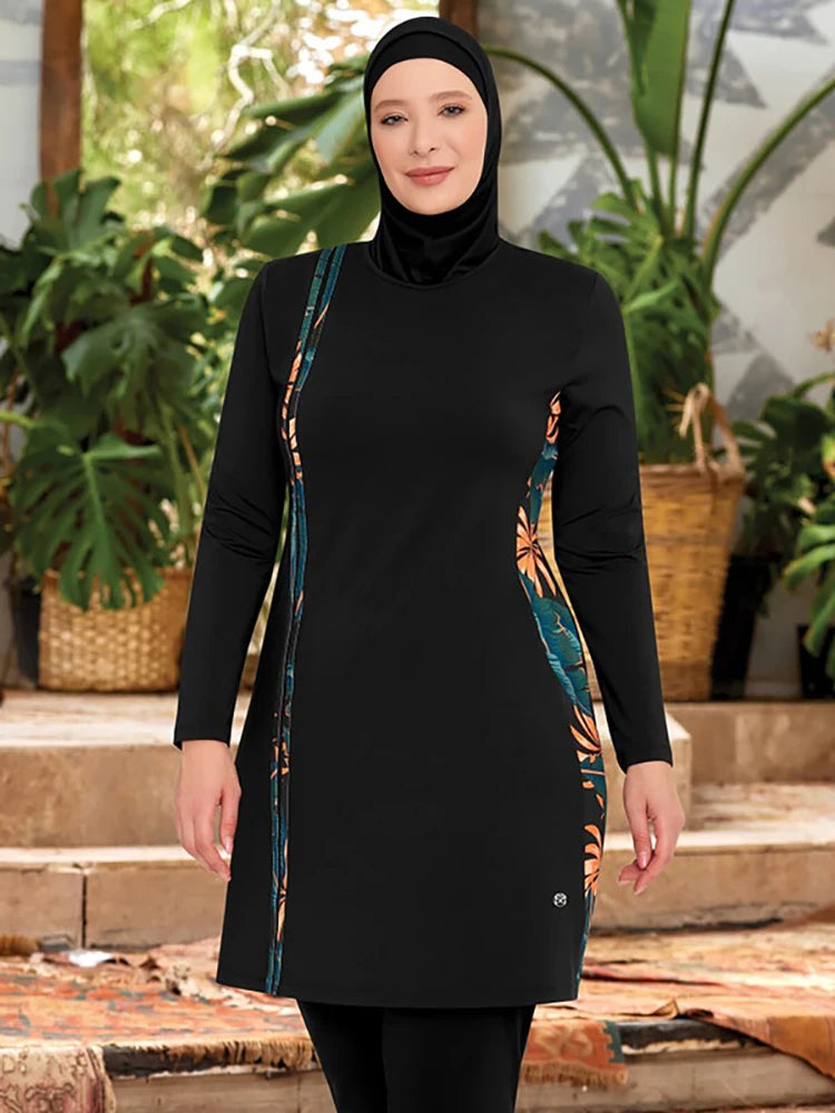 3-teiliger, dünner, sportlicher muslimischer Badeanzug, Burkini für Damen, bescheidener Badeanzug, Hijab-Oberteil und Hose (kein integrierter BH)