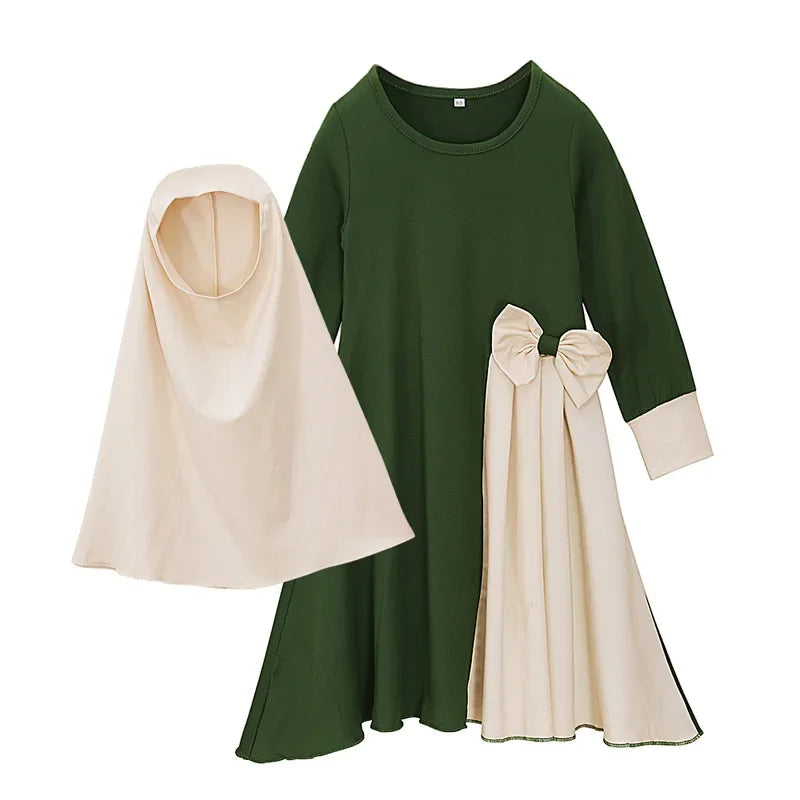 Abaya und Hijab 2teilig für Kinder und Mädchen, muslimisches Blumengebetkleid, Kopftuch, islamisches Gewand,  Khimar-Set