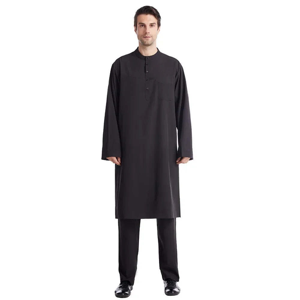 Männer Tops Hosen 2 Stück Set Jubba Thobe Muslim Kleid Islam Kleidung Abaya Kaftan