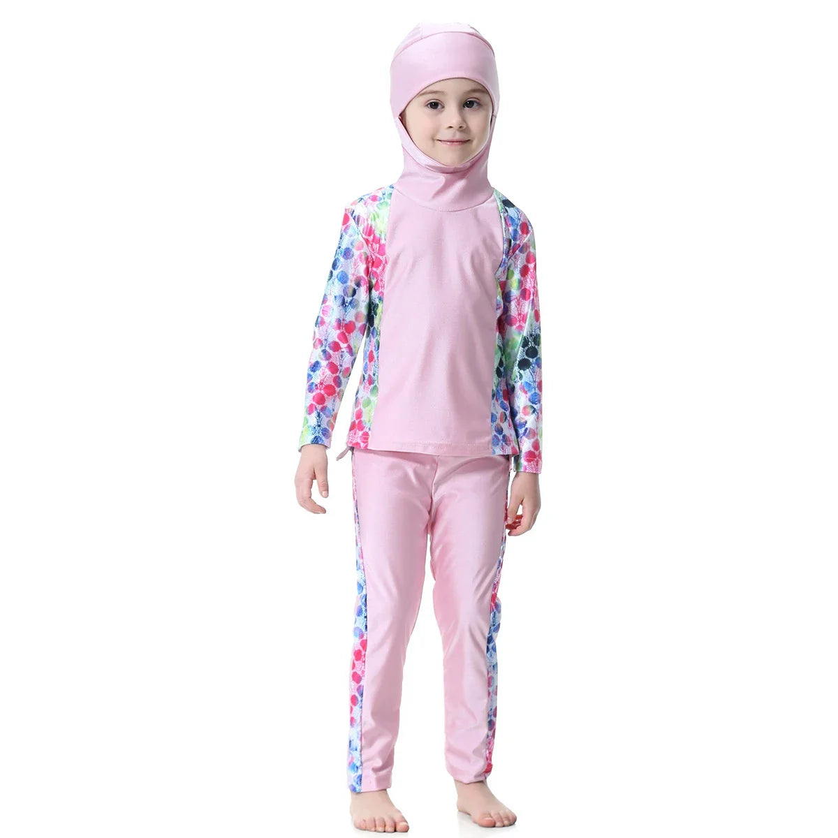 Burkini Muslimischen Mädchen Kinder Bademode Modest 2 stücke Set Badeanzug Mit Kapuze Top Hosen Seite Druck Rosa Grün Blau 80-160 cm