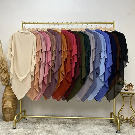 Khimar Chiffon 2-Lagig Hijab Frauen Muslim Bescheidenes Gebet Hijabs Islamische Kleidung Niqab Nikab Robe Abaya