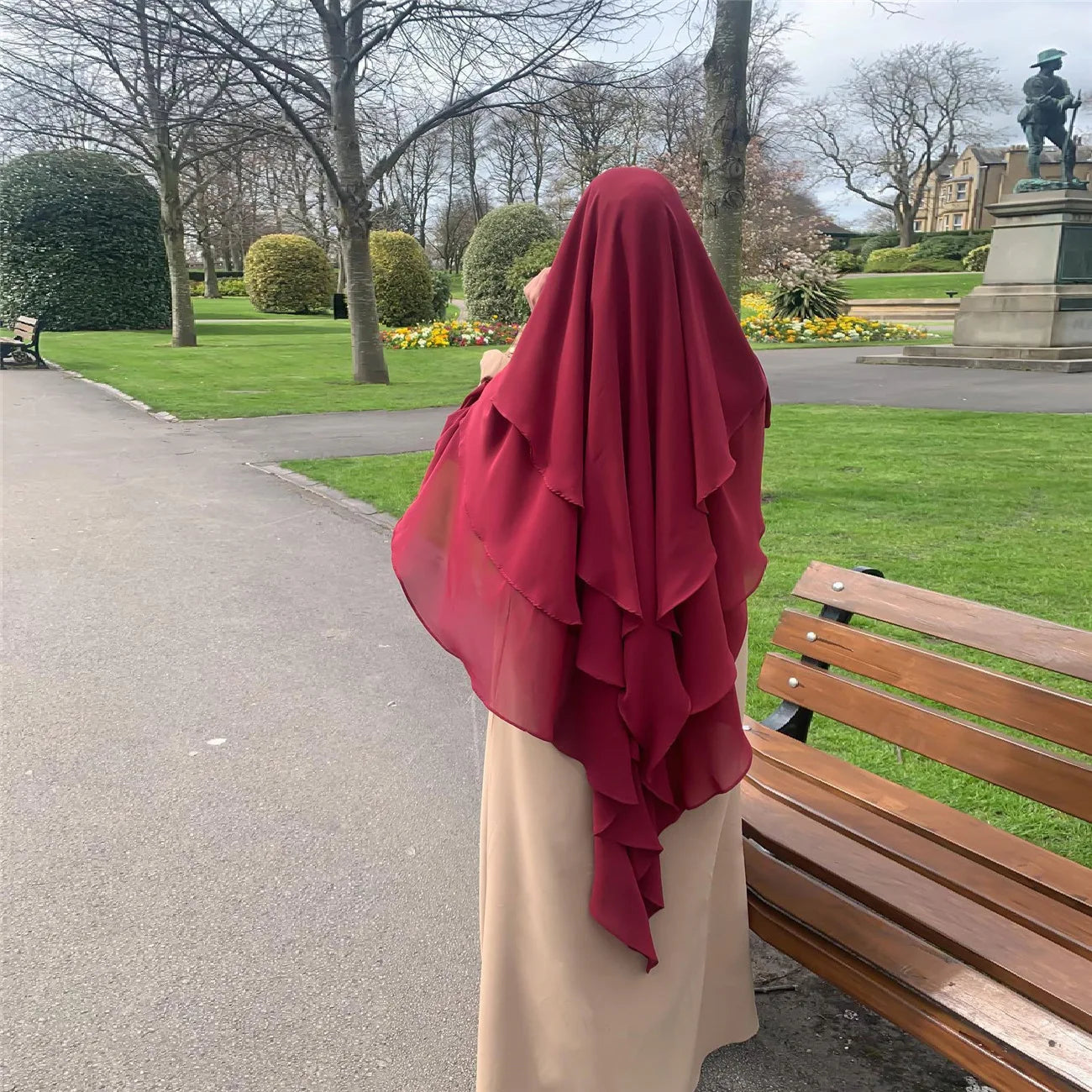 Khimar 3 Lagig, Gebetskhimar, einfarbig, Schal, Kopftuch, 136 x 120 cm