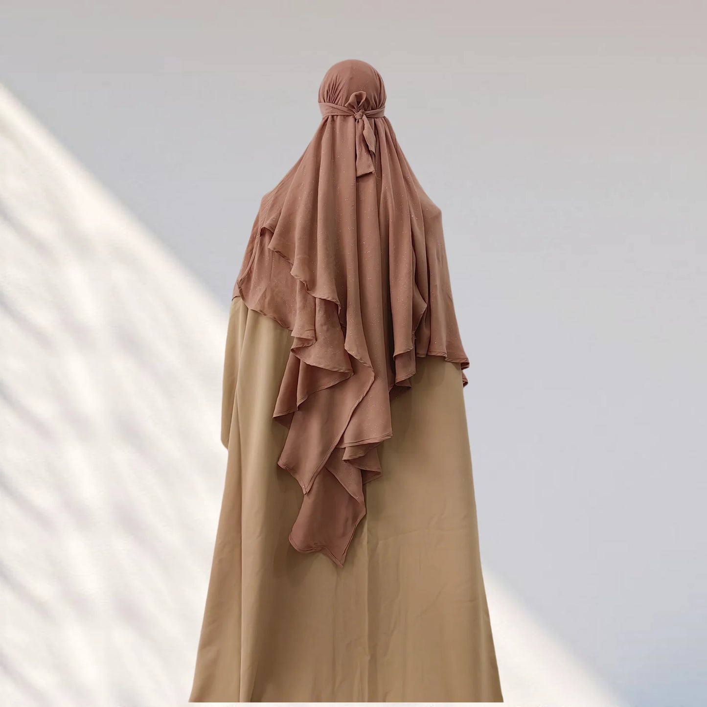 Khimar Neues Design, Glitzer, muslimisches Gebetshijab für Frauen, leichtes Polyester-Tschador, 2 Schichten, fließender Lady Khimar
